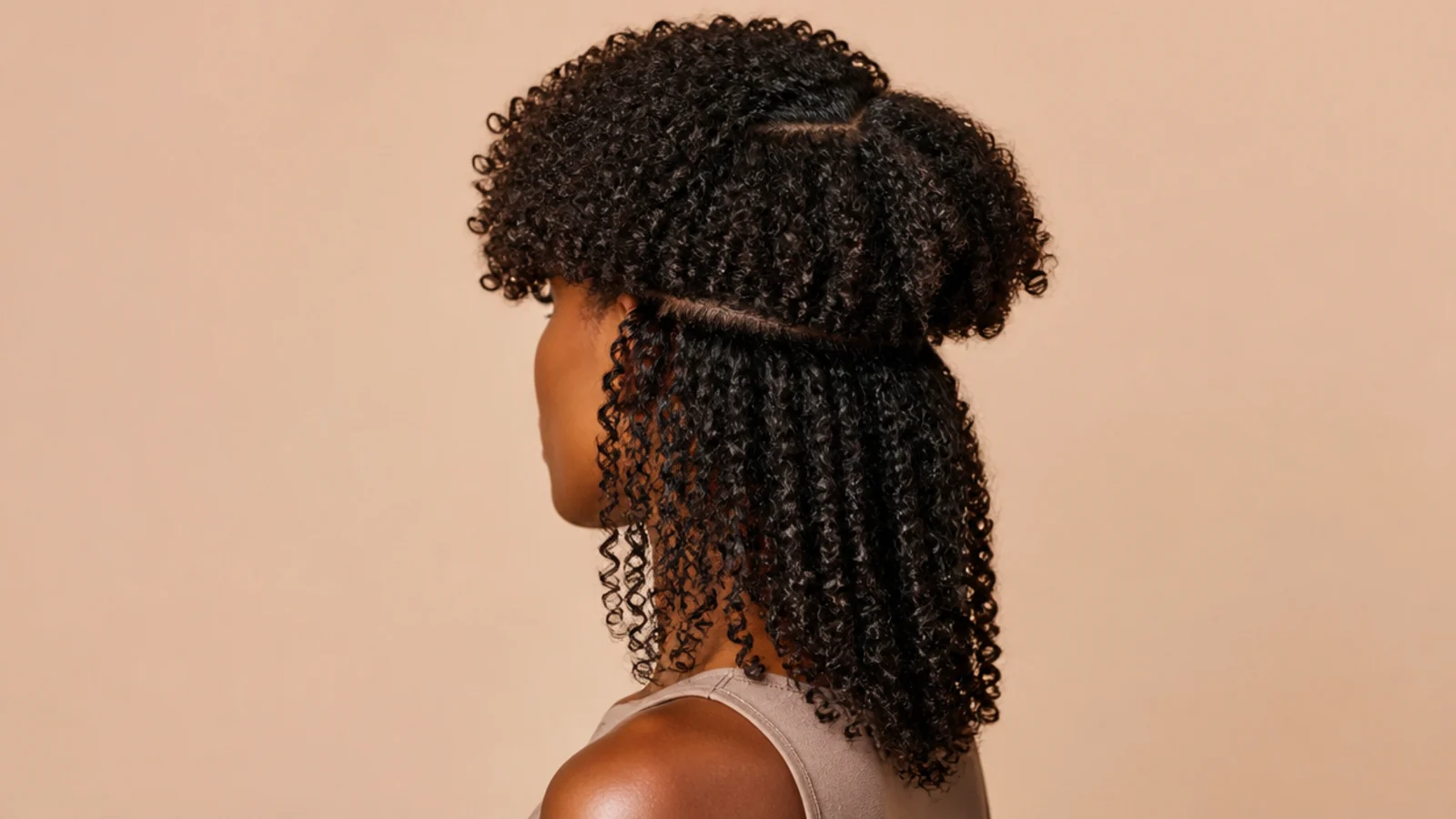 3c coily jellyfish haircut with a deep side part and a short rounded top over long coily lengths