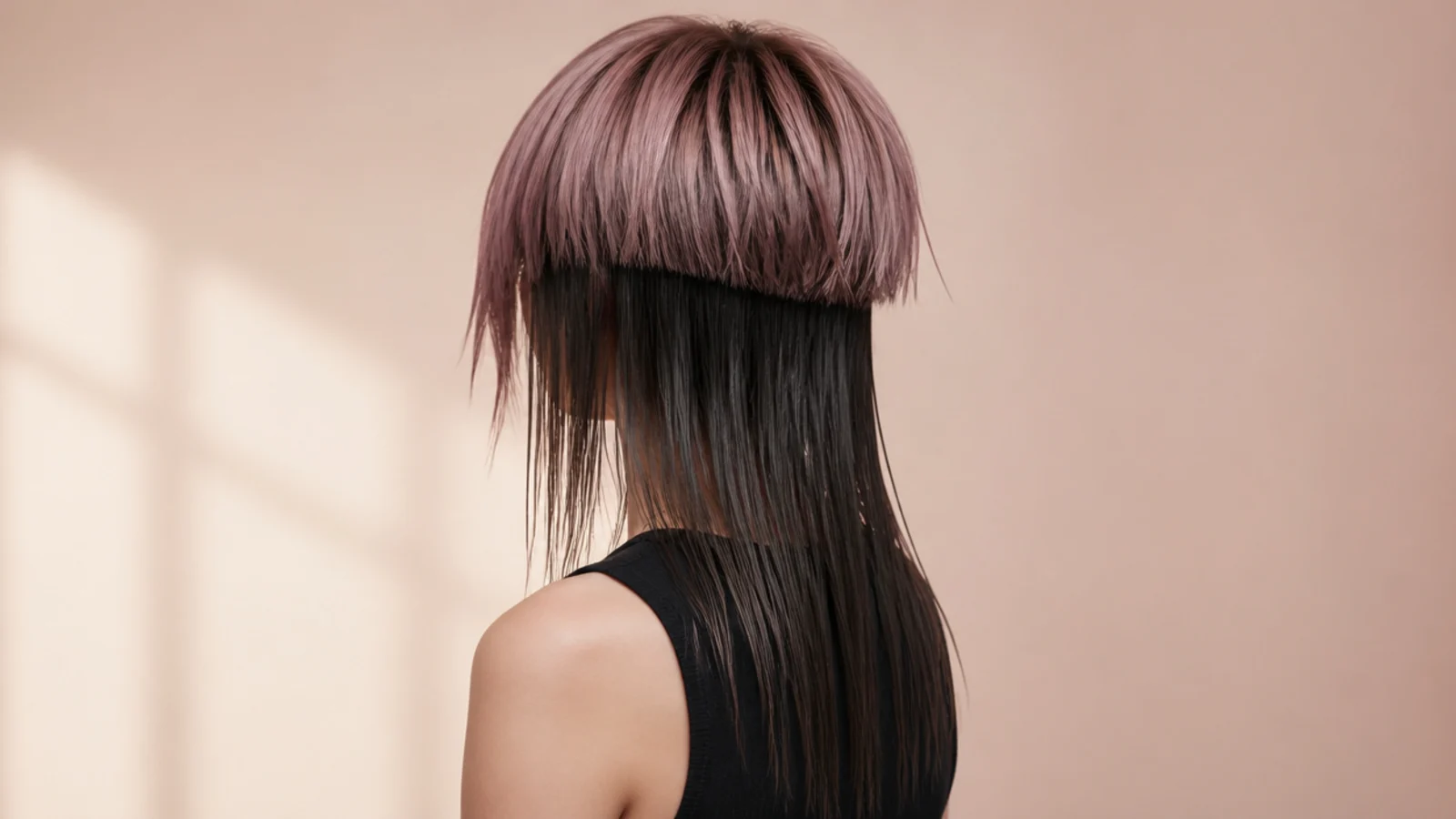 Punk edgy jellyfish haircut with a choppy razored bell over long dark tentacle lengths