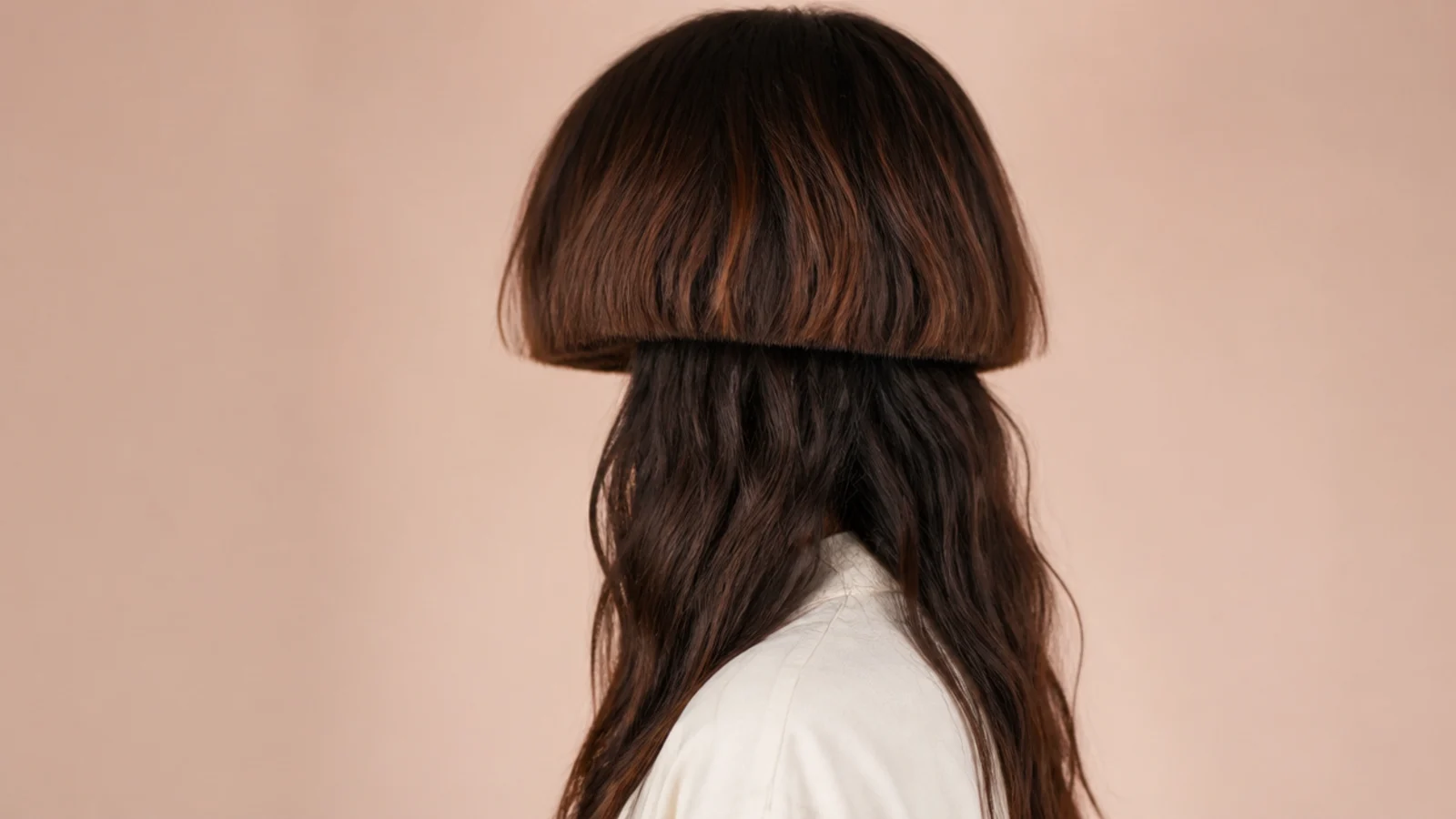 Wavy edgy jellyfish haircut with a hard blunt bell line over long natural waves