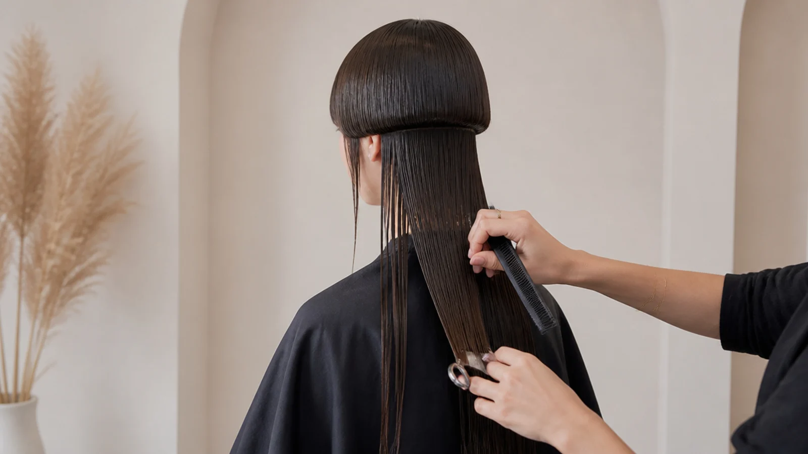 Removing interior weight from the long tentacle section of a jellyfish haircut while the bell stays full