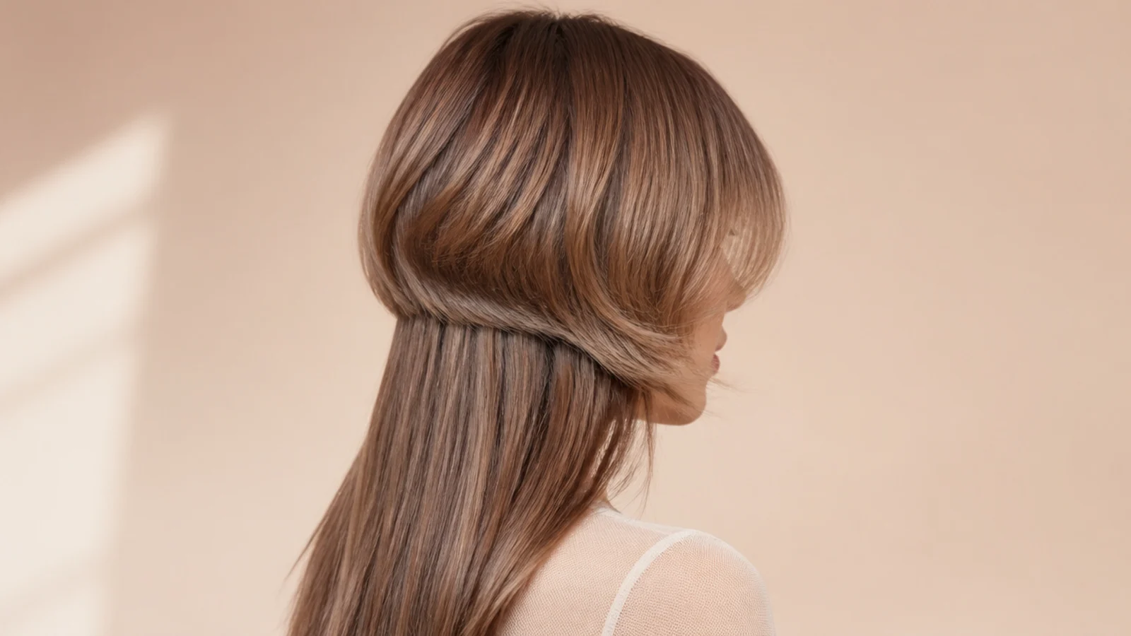Fine hair jellyfish haircut with feathered bangs and a light chin-length top layer