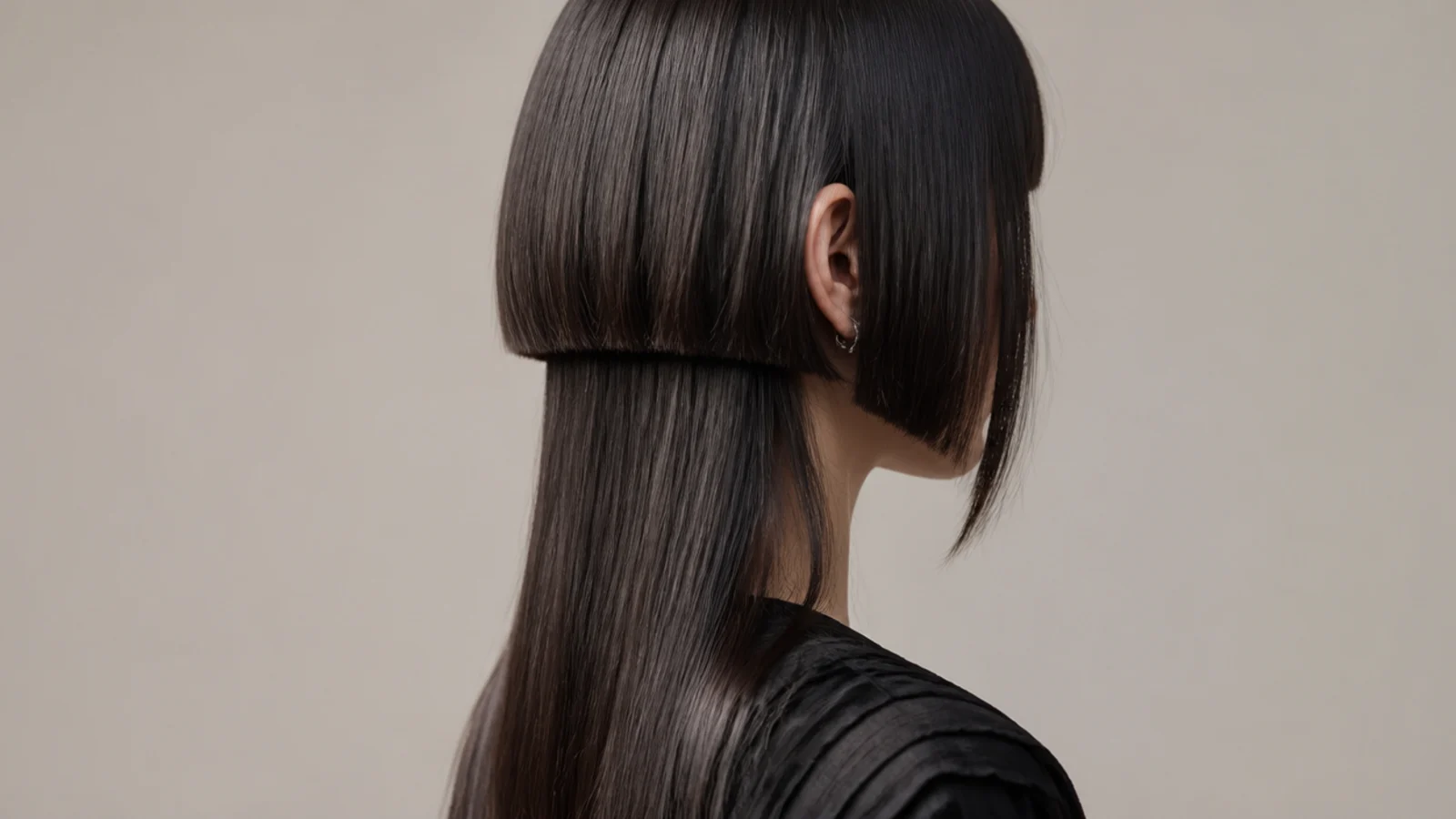 Jellyfish haircut with no forehead bangs and blunt hime side pieces framing the cheekbones