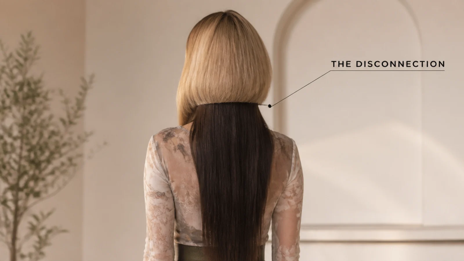Grown out jellyfish haircut styled with a deep side part to soften the disconnection line