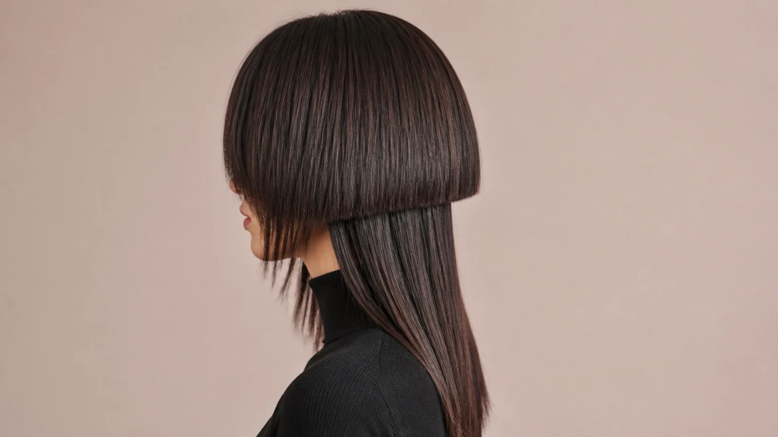 Softly point-cut jellyfish bell with a slight U shape flattering a round face