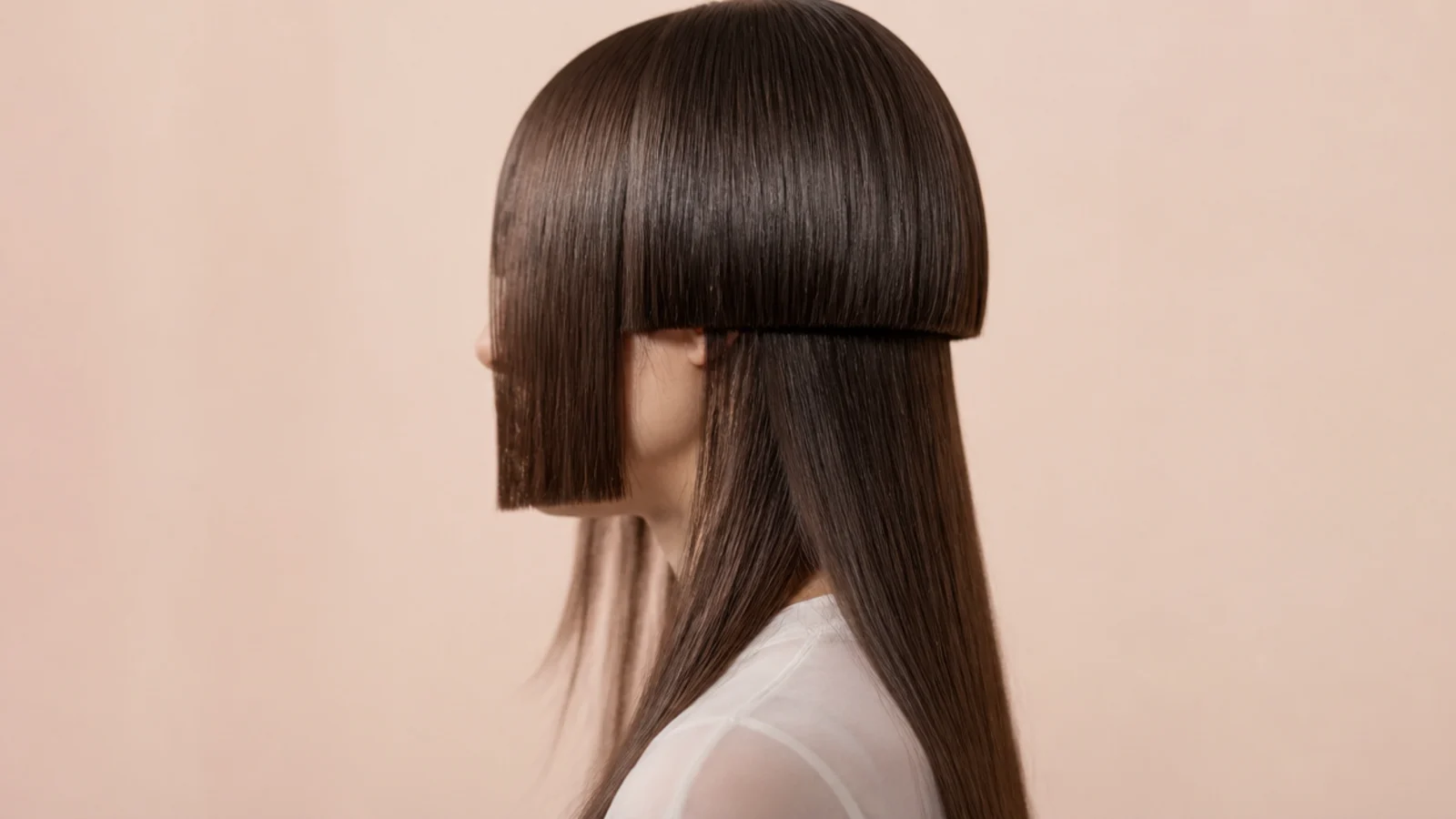 Hime bangs cut to the chin with straight-across fringe over a jellyfish bell haircut