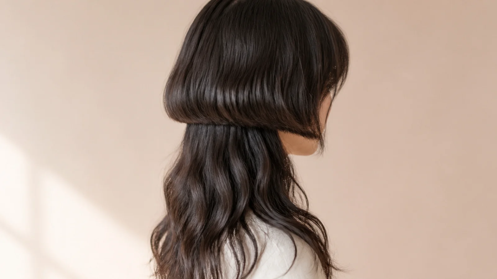 Jellyfish haircut on 2B wavy hair with a rounded bell and wavy tentacle lengths beneath