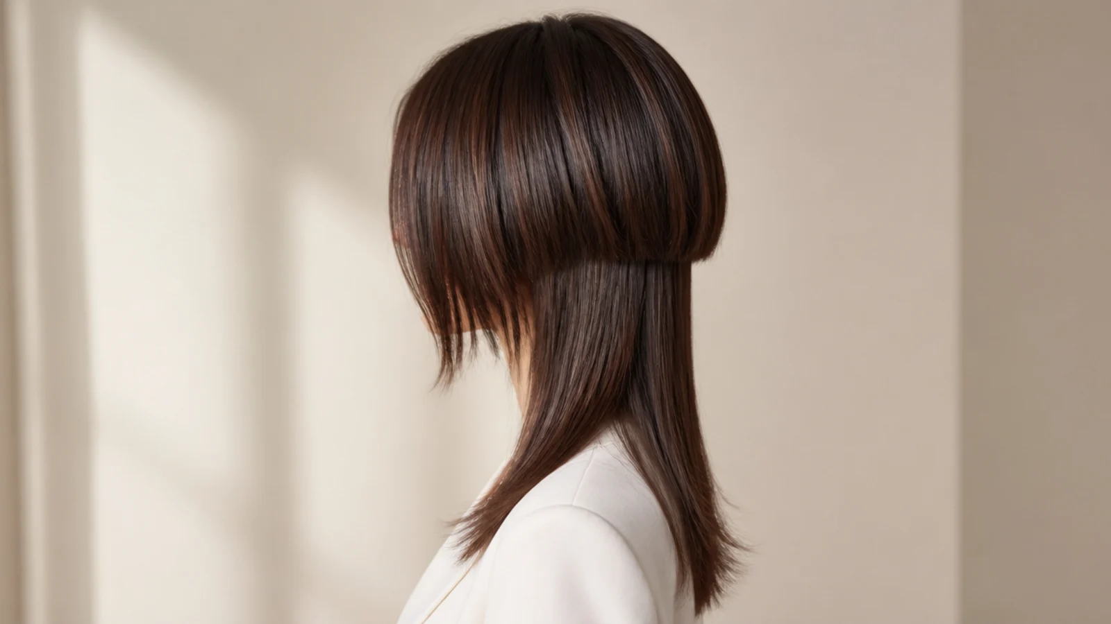Softly blended jellyfish haircut with a less severe disconnection suitable for a corporate office