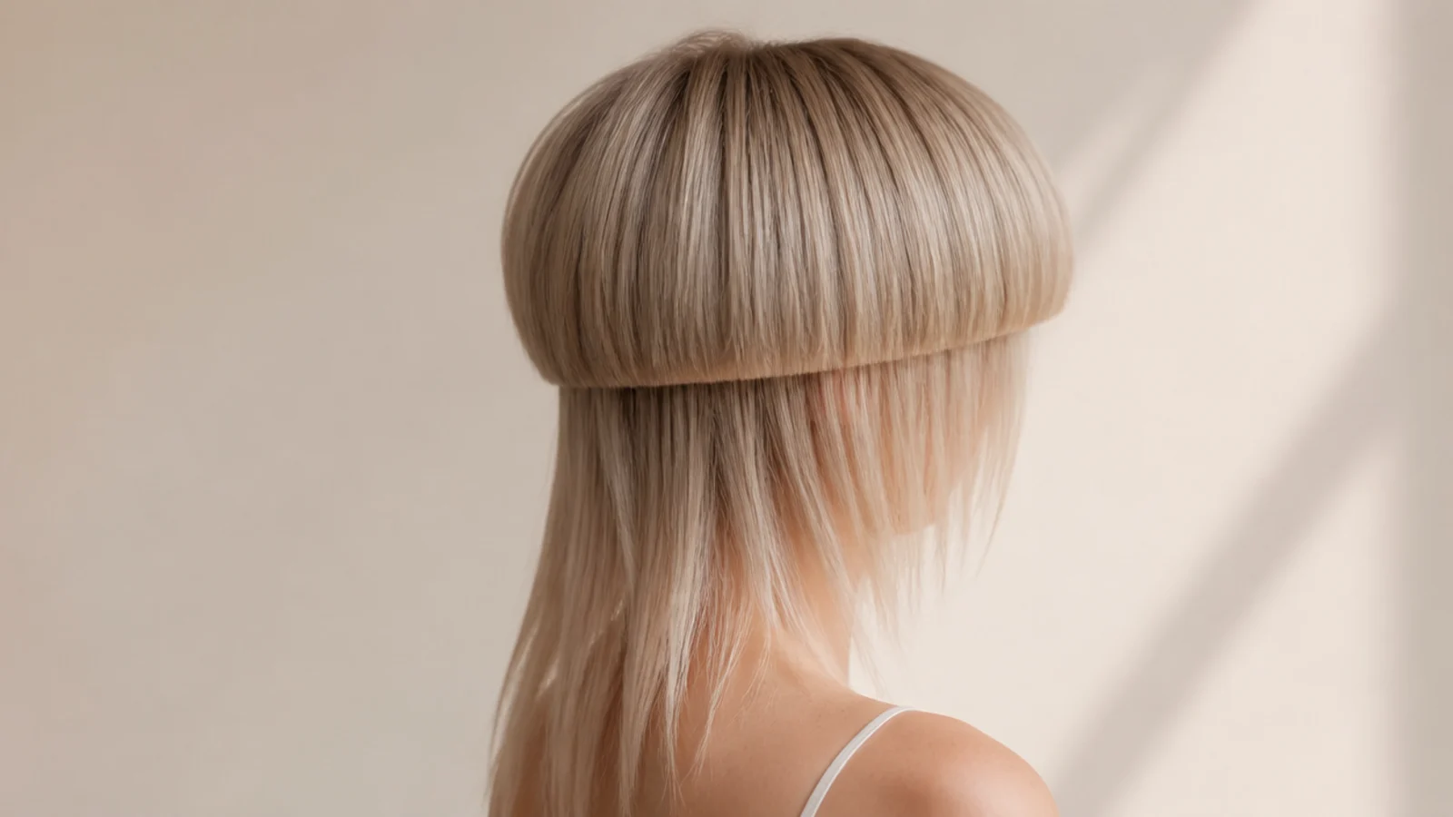 Jellyfish haircut on fine thin blonde hair with a dense short bell adding crown volume
