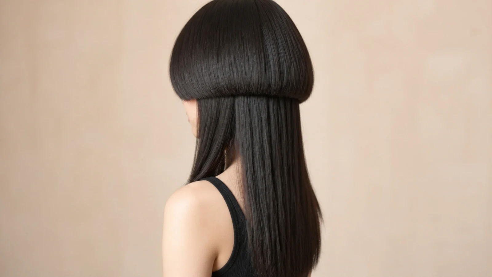 Jellyfish haircut on thick coarse dark hair with weight removed under the bell to stop it puffing