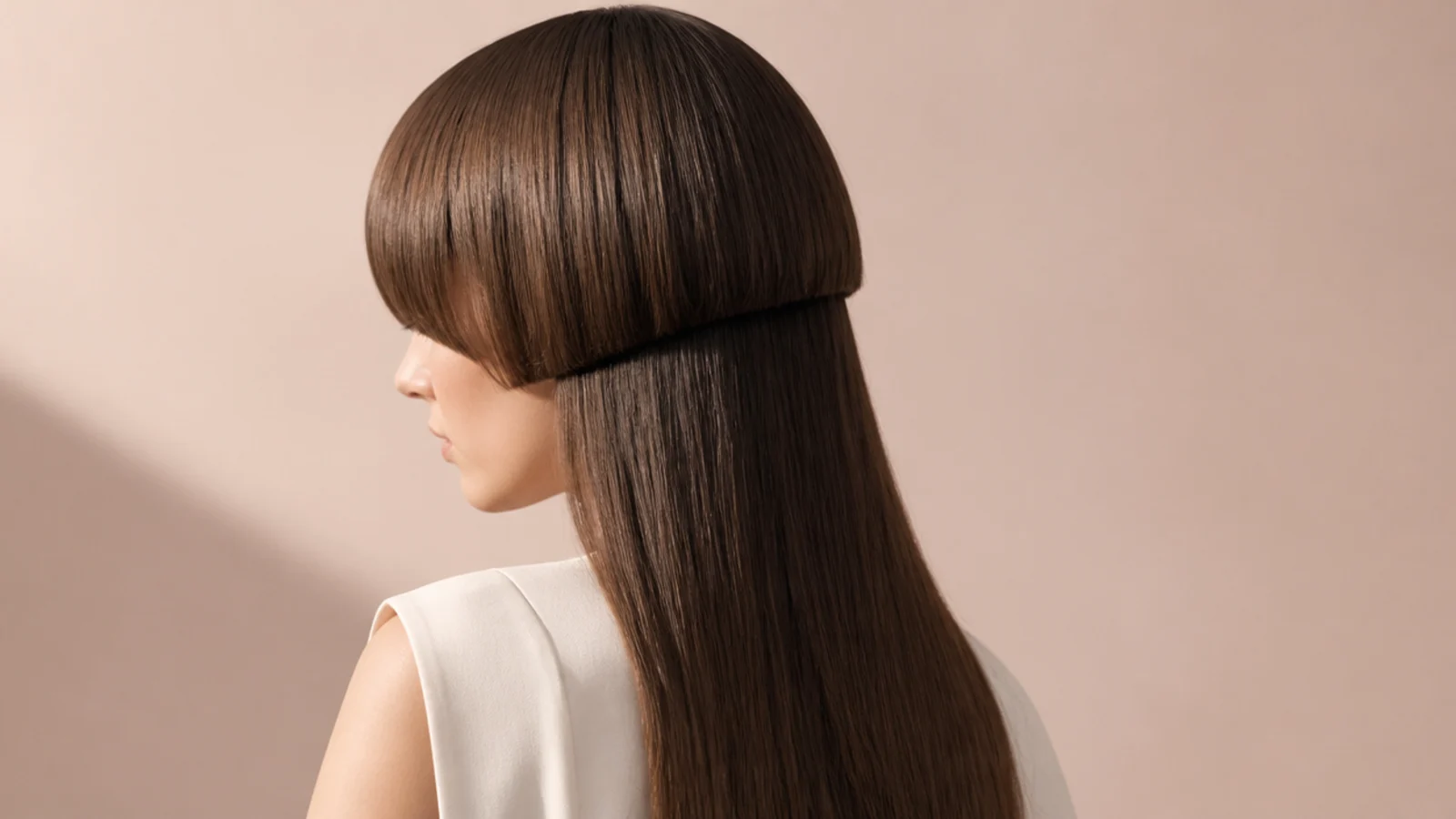 Jellyfish haircut on an oval face with a high cheekbone length bell over long straight lengths