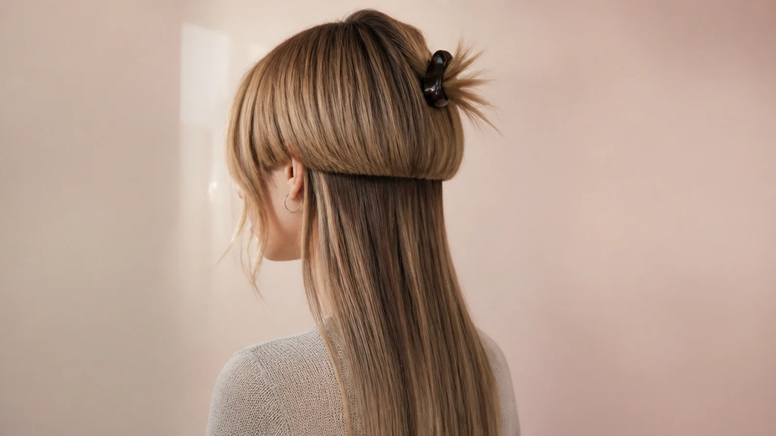 Jellyfish haircut styled half up with the tentacle section clipped back and the bell left loose