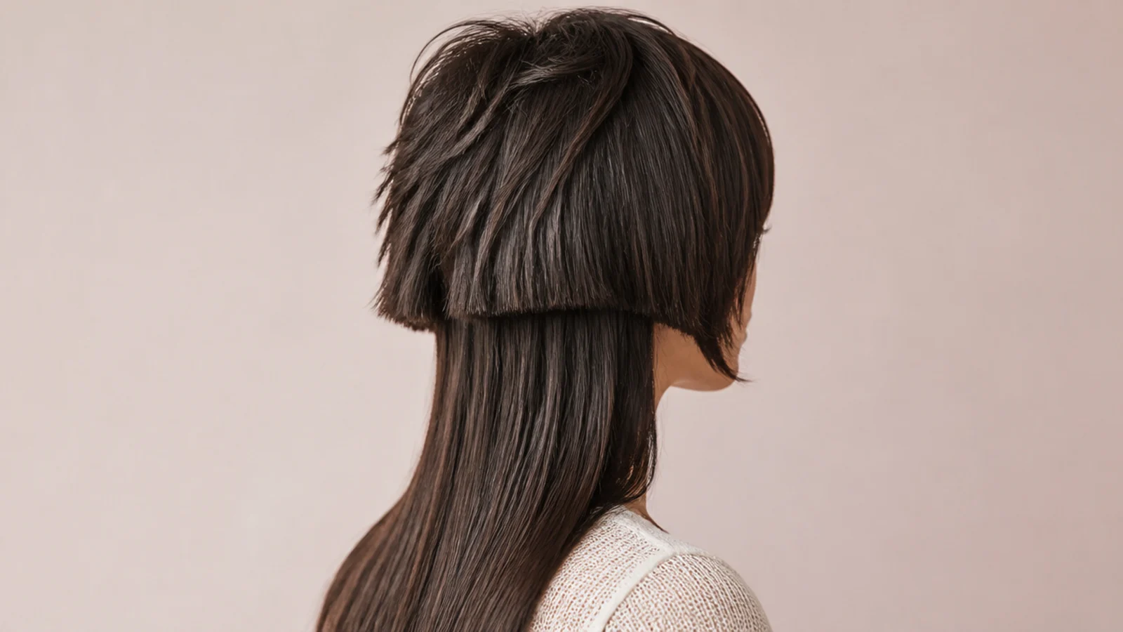 Blunt jellyfish bell with a hard disconnection line beside a shaggy blended wolf cut crown