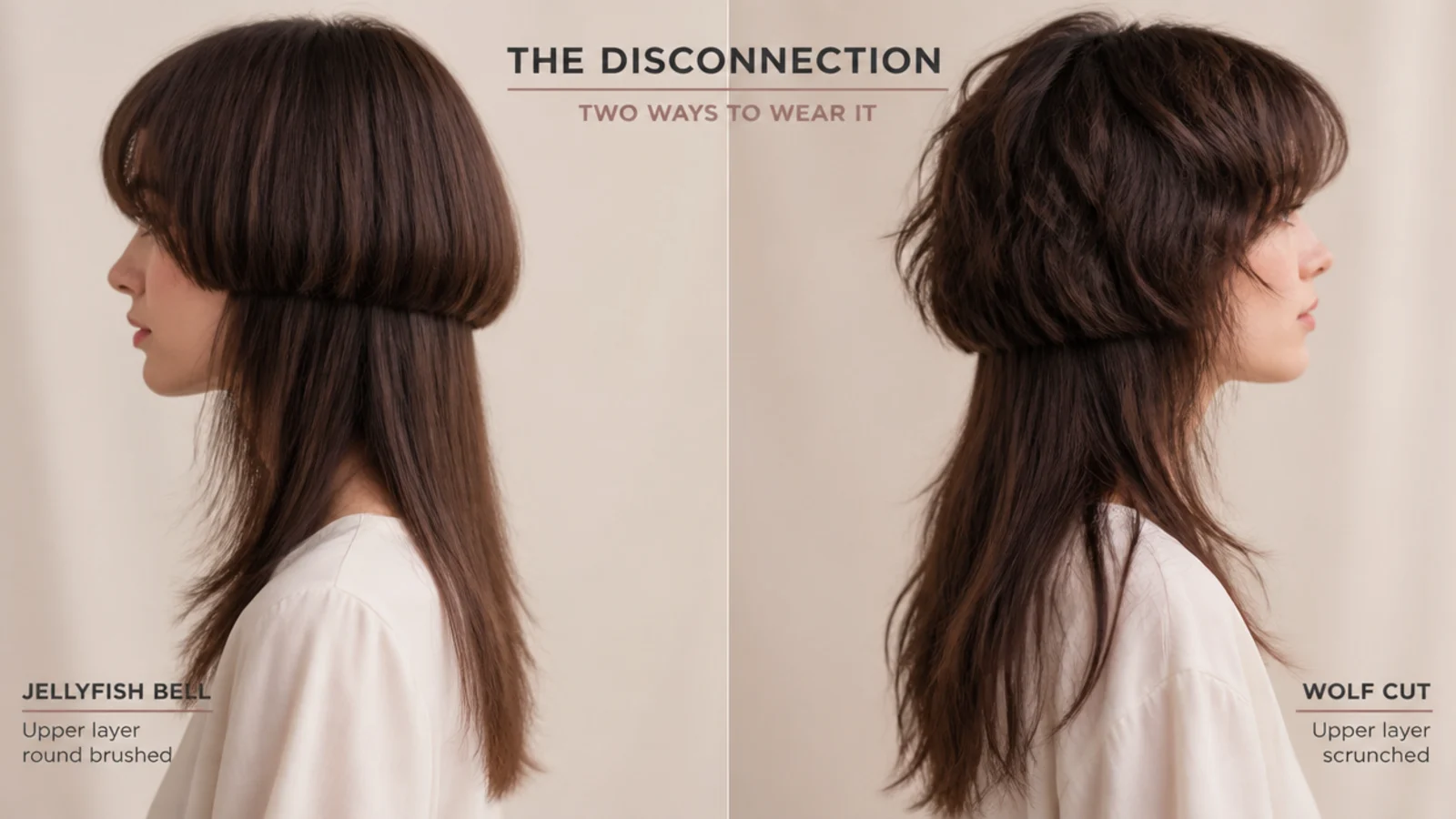Morning styling compared, round brushing a jellyfish bell versus scrunching a wolf cut