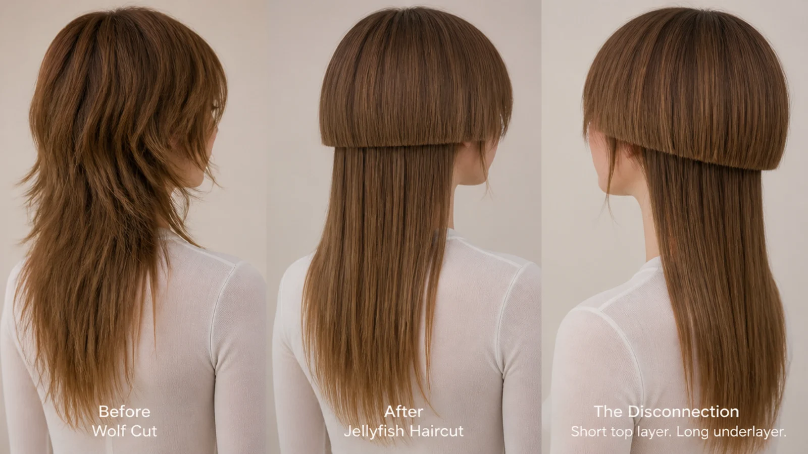 Converting a wolf cut into a jellyfish haircut, blended layers cut into a disconnected bell