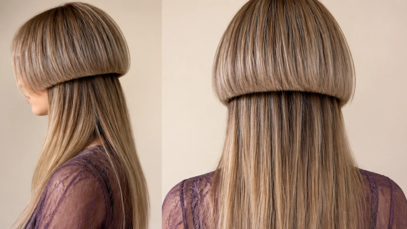Jellyfish haircut with short stacked layers building volume directly under a chin-length blunt bell