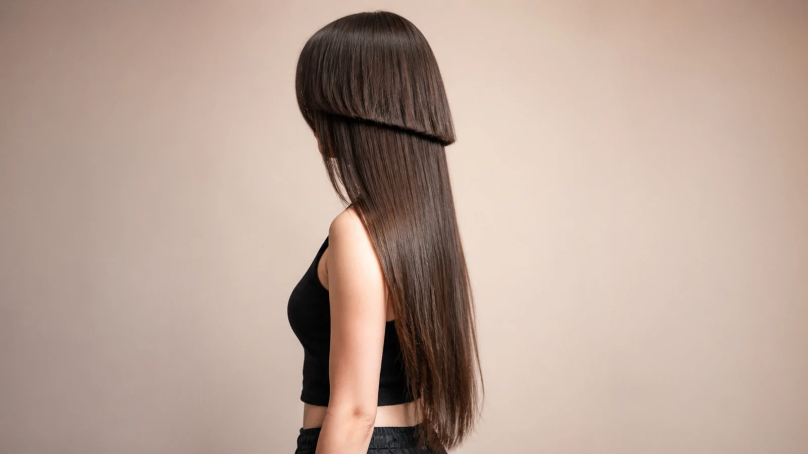 Waist length layered jellyfish haircut with invisible internal layers and a blunt perimeter