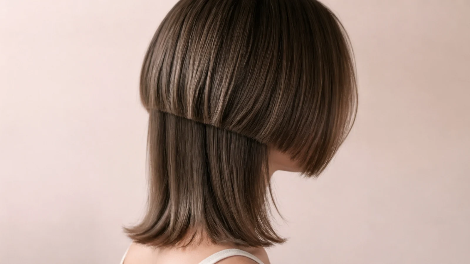 Medium length layered jellyfish haircut with a jaw-length bell over collarbone length layered ends