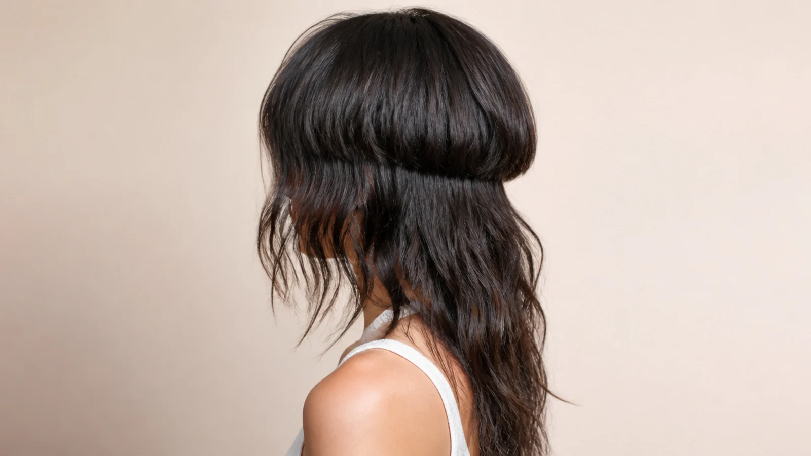 Wavy layered jellyfish haircut with a rounded bell and loose textured waves through the tentacles