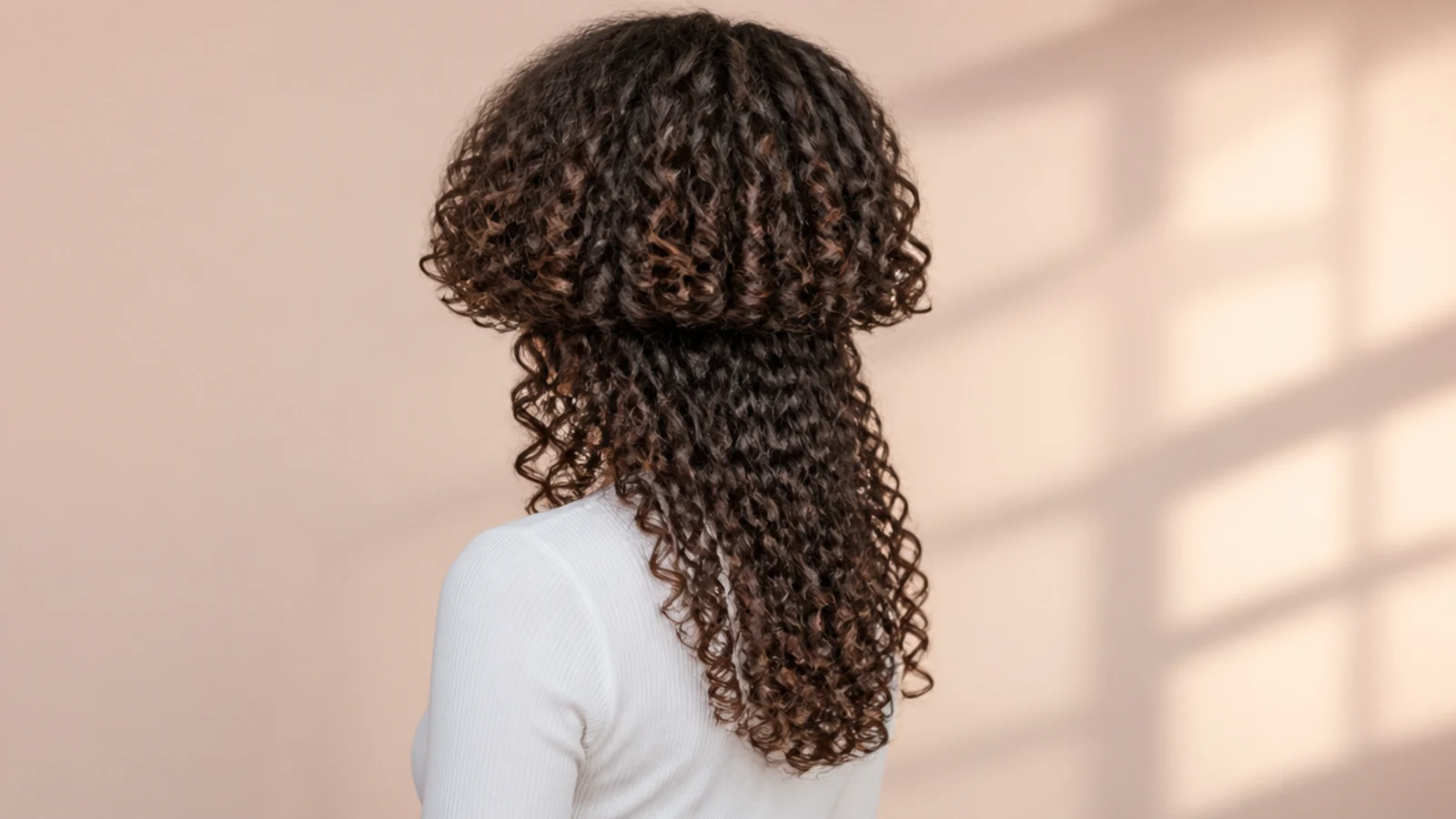 Curly layered jellyfish haircut on 3A hair with a dry-cut rounded bell over long curly layers