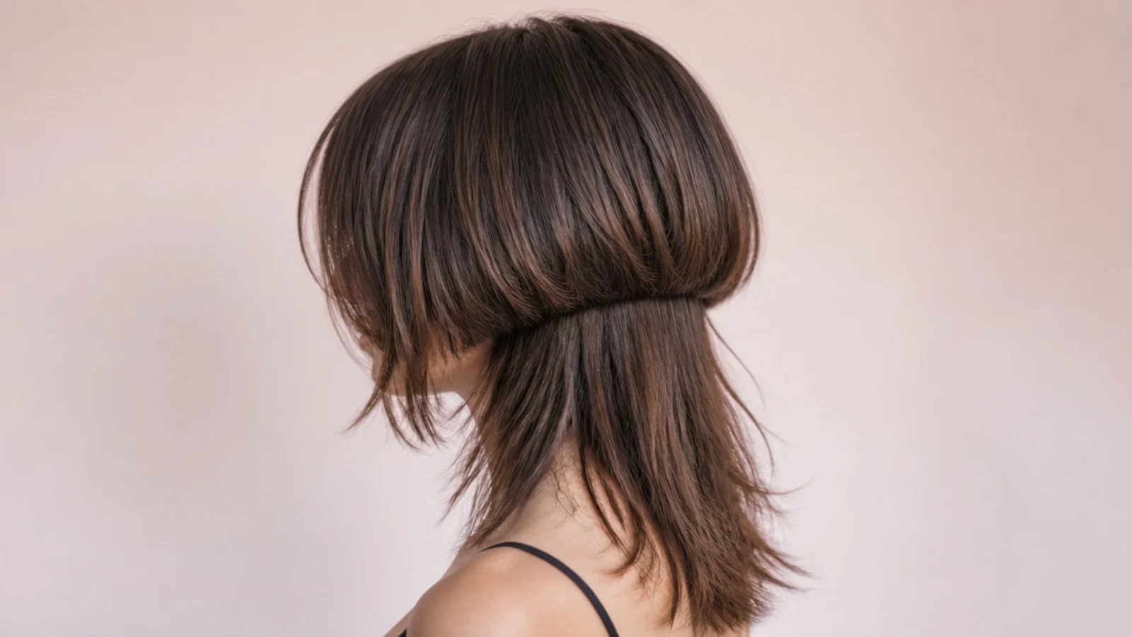 Short layered jellyfish haircut with a high cheekbone-length bell over shoulder length layered hair