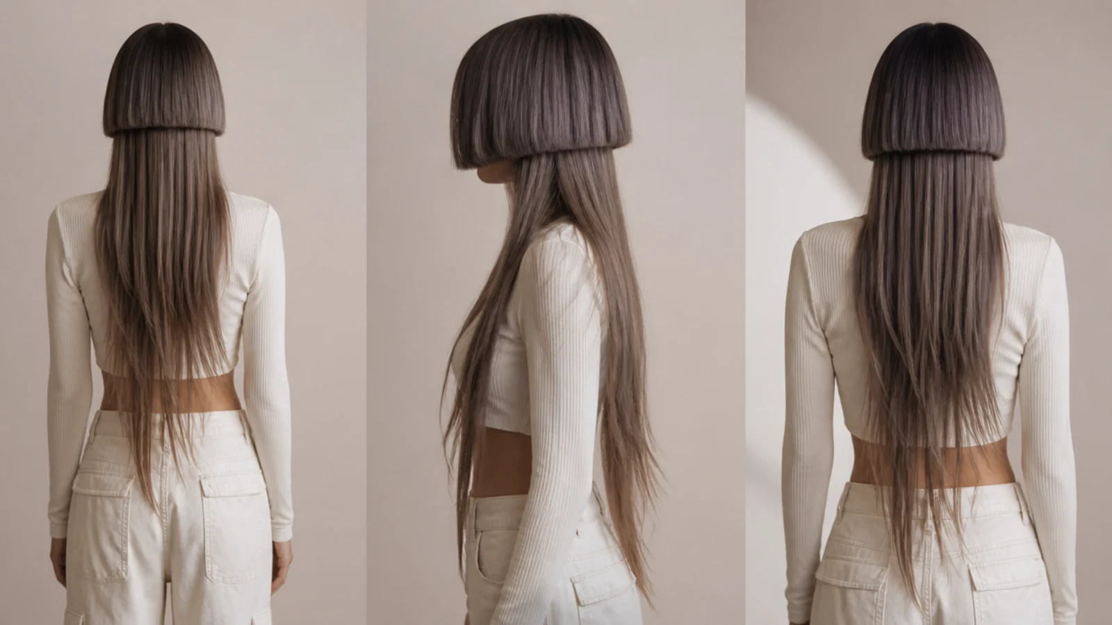 Long layered jellyfish haircut with waist length layered tentacles under a chin-length blunt bell
