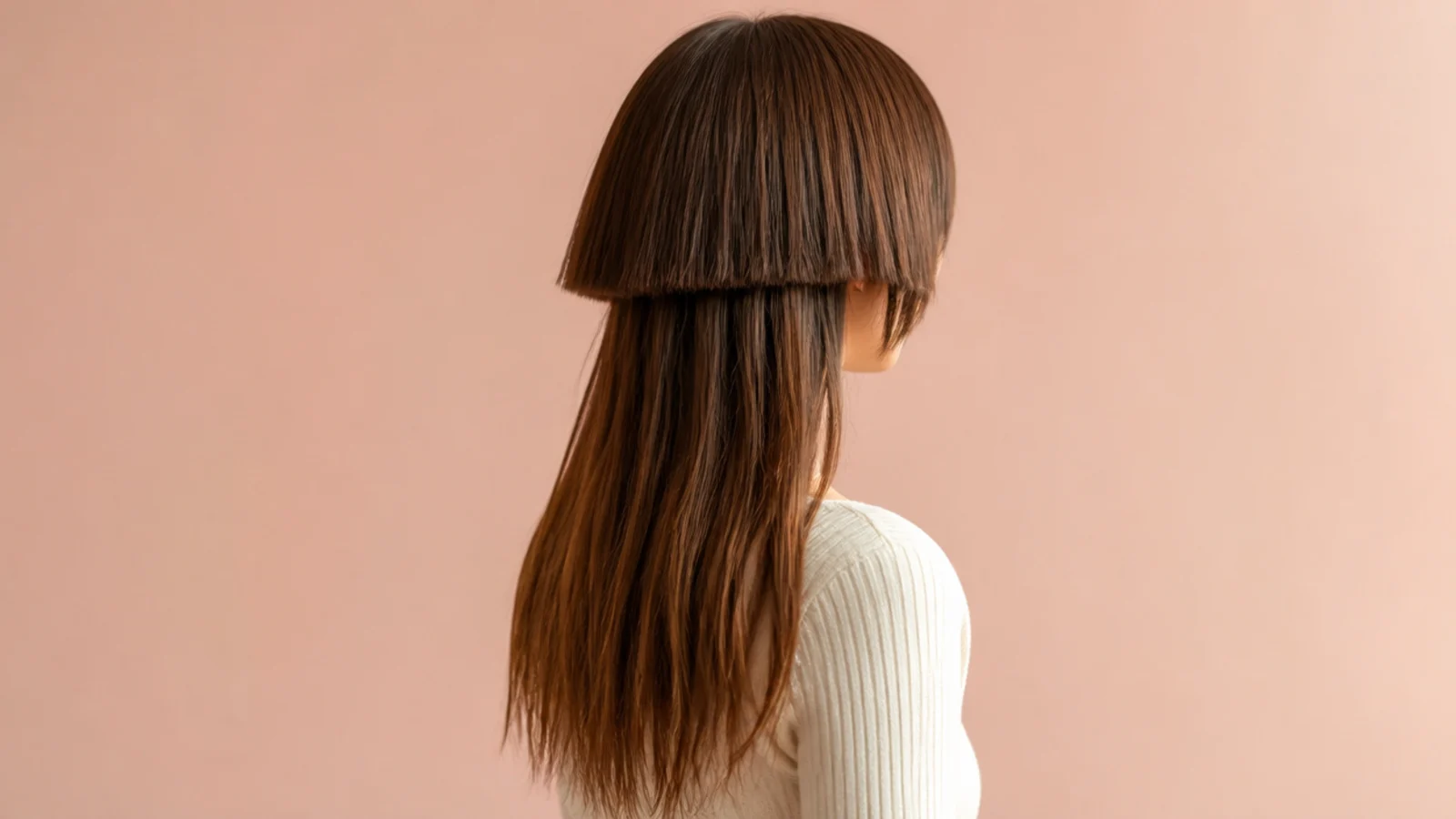 Fine long hair in a soft disconnect jellyfish haircut with a lightly point-cut bell