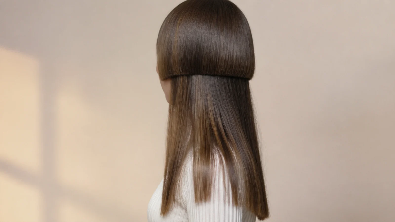 Long jellyfish haircut with invisible internal layers through the lengths and a blunt outer hem