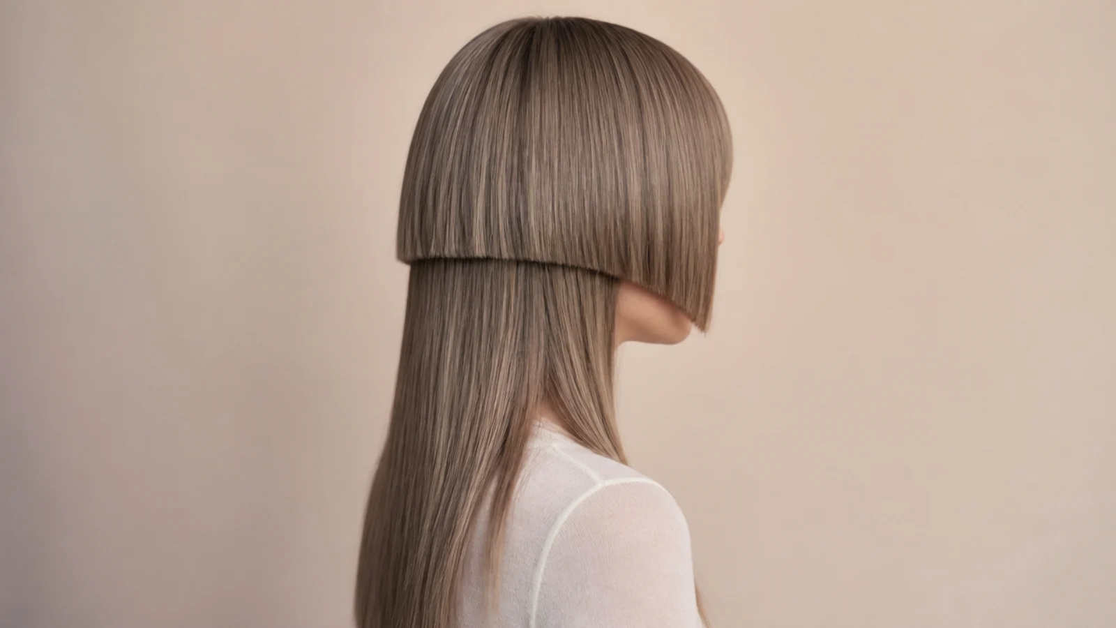 Long jellyfish haircut on a round face with the bell ending below the cheekbone and long lengths