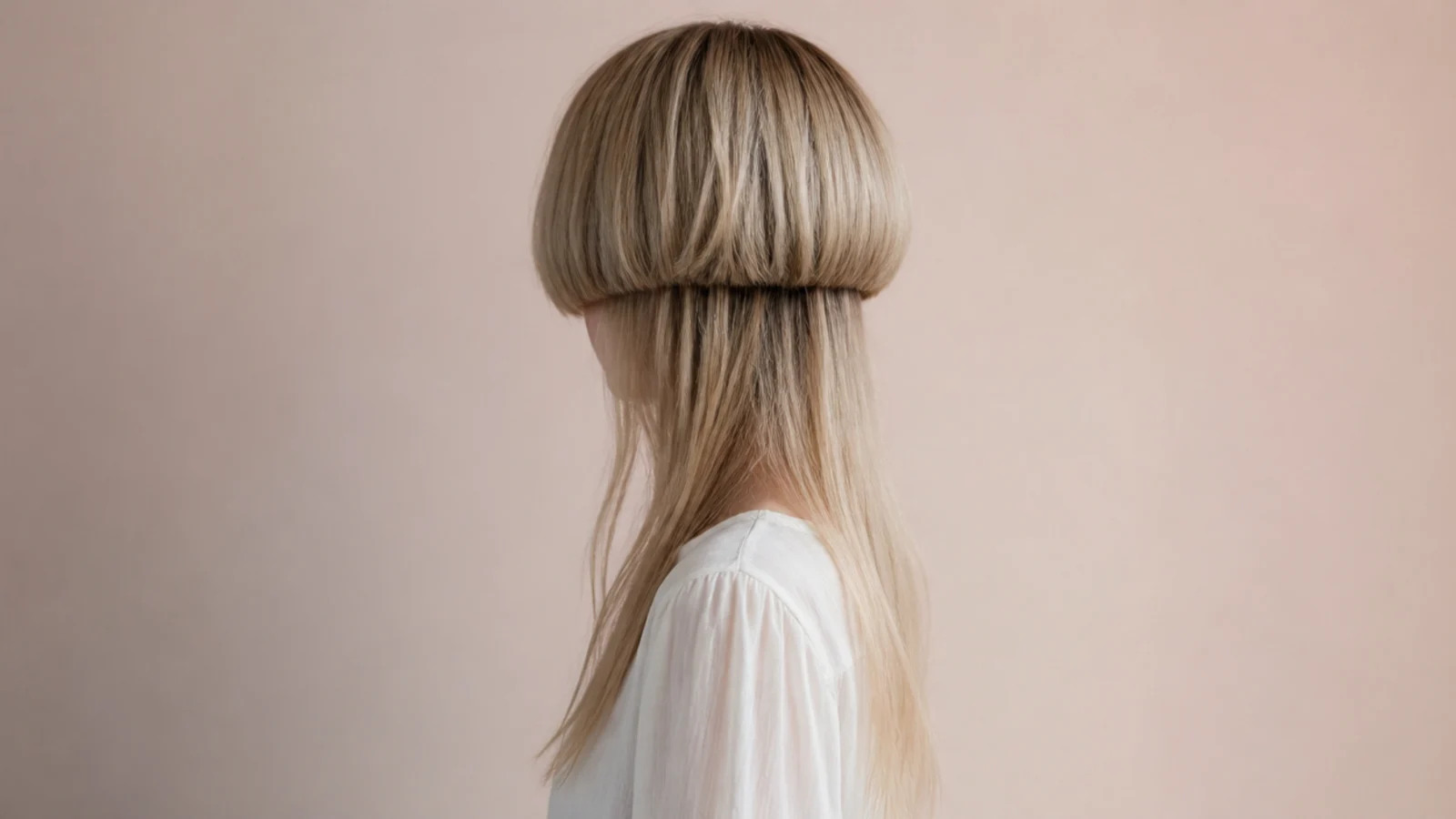 Long jellyfish haircut with a softly texturized bell designed to grow out into a shag shape