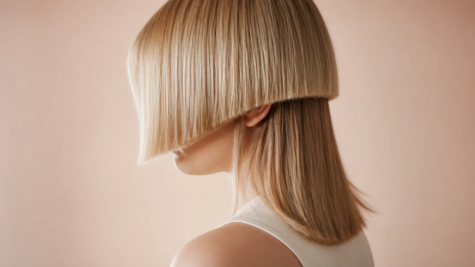Shoulder length jellyfish haircut on fine straight blonde hair with a blunt cheekbone-length bell