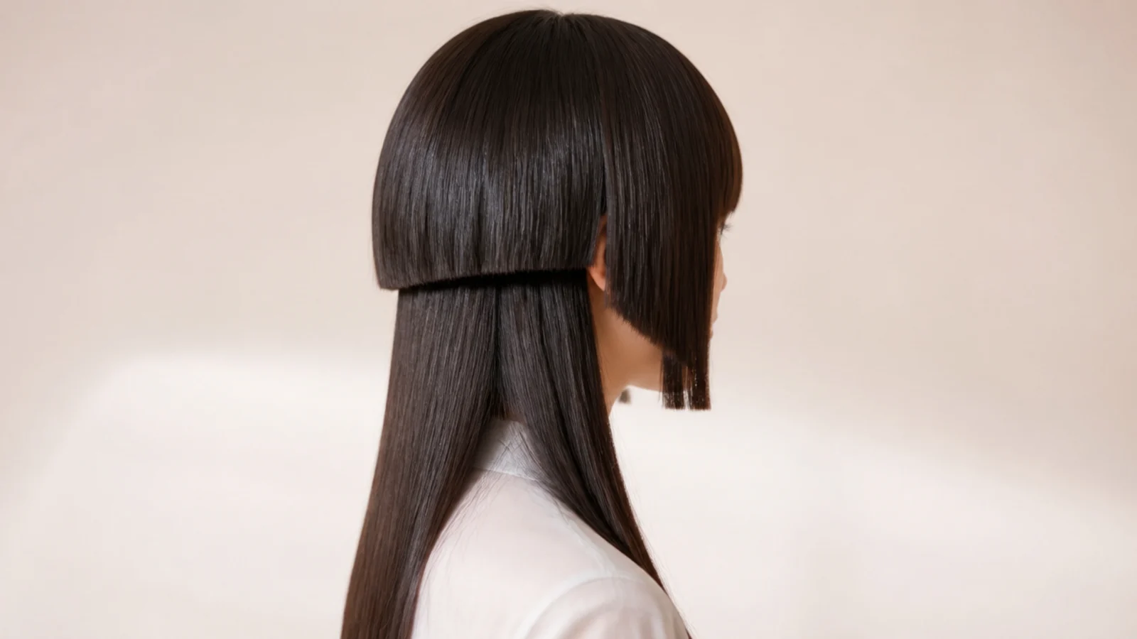 Medium jellyfish haircut with straight hime side panels cut at the cheekbone beside long hair