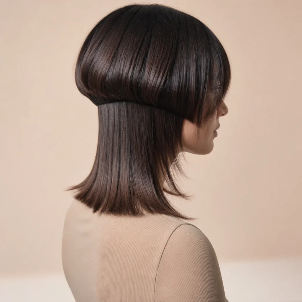 Medium jellyfish haircut softening a square jaw with a curved bell falling below the jawline