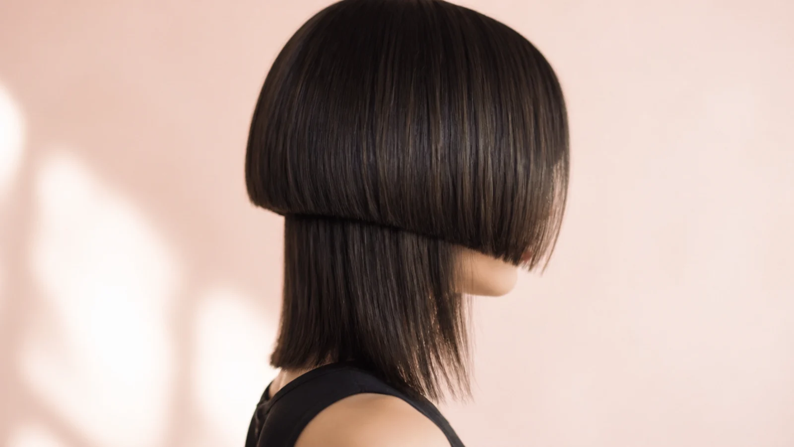 Short jellyfish haircut with a blunt French bob bell at the jaw over a straight shoulder length under layer