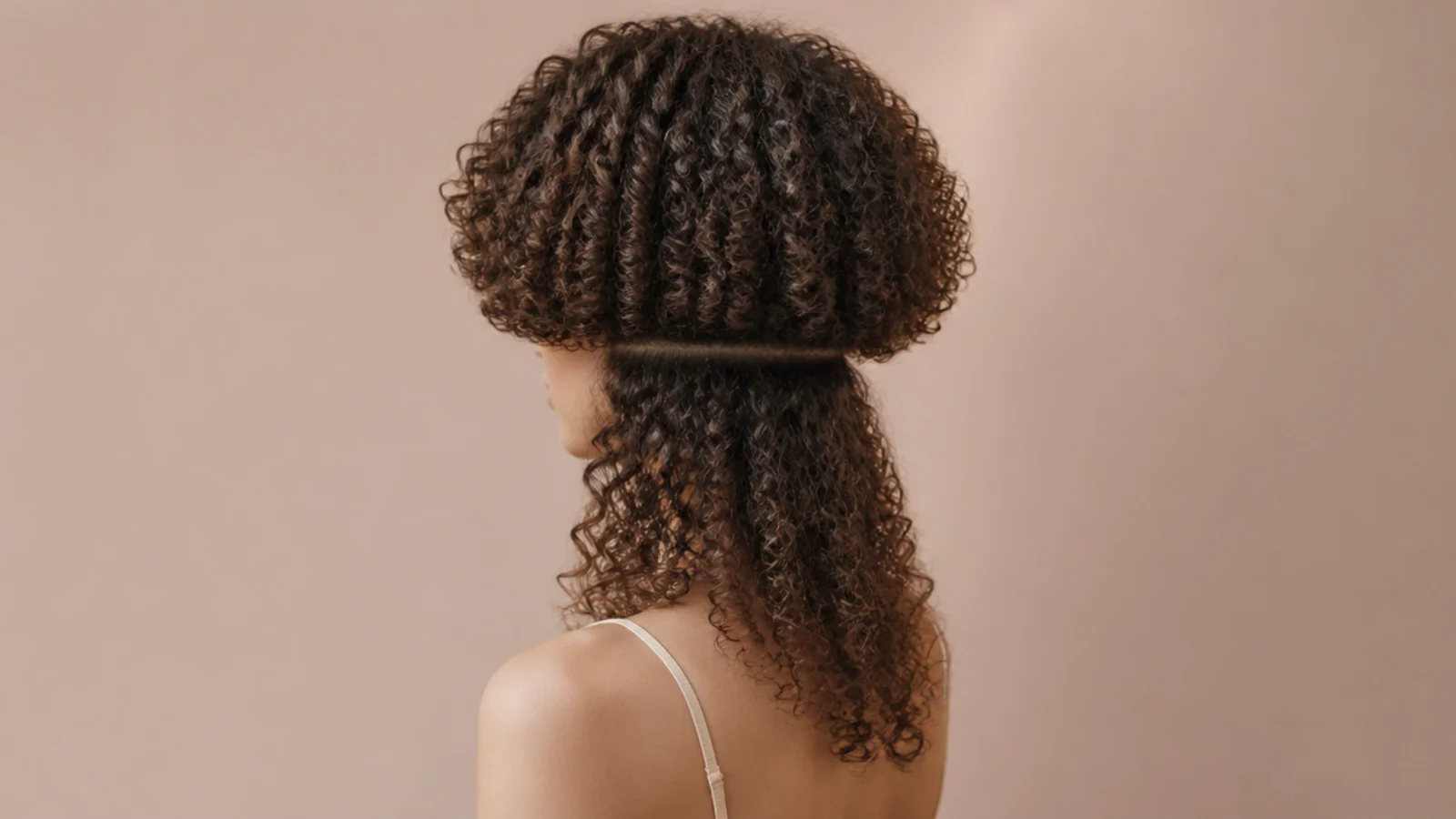 Short curly jellyfish haircut on 3A hair with a rounded curly bell over long spiral curls underneath