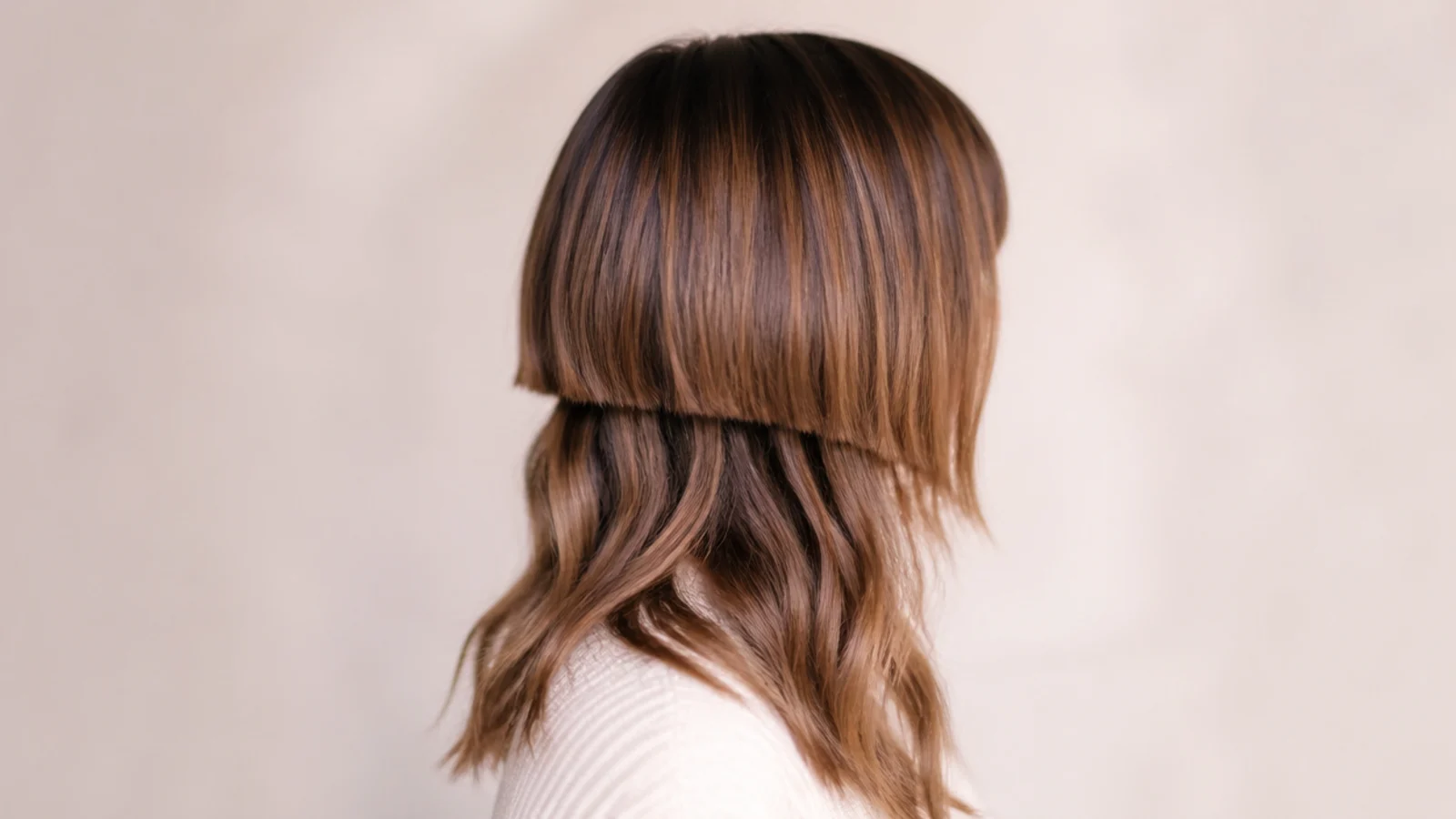 Jaw-length blunt bell over loose S-pattern waves in a wavy jellyfish haircut