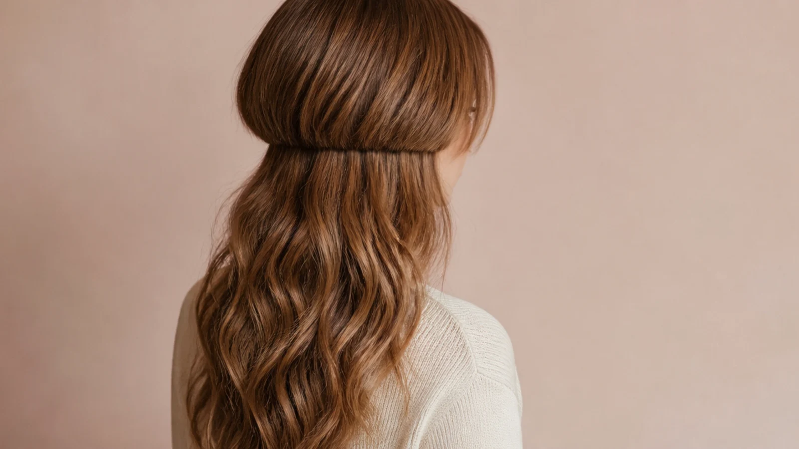 Wavy jellyfish haircut styled with heatless overnight braid waves in the long lower layer