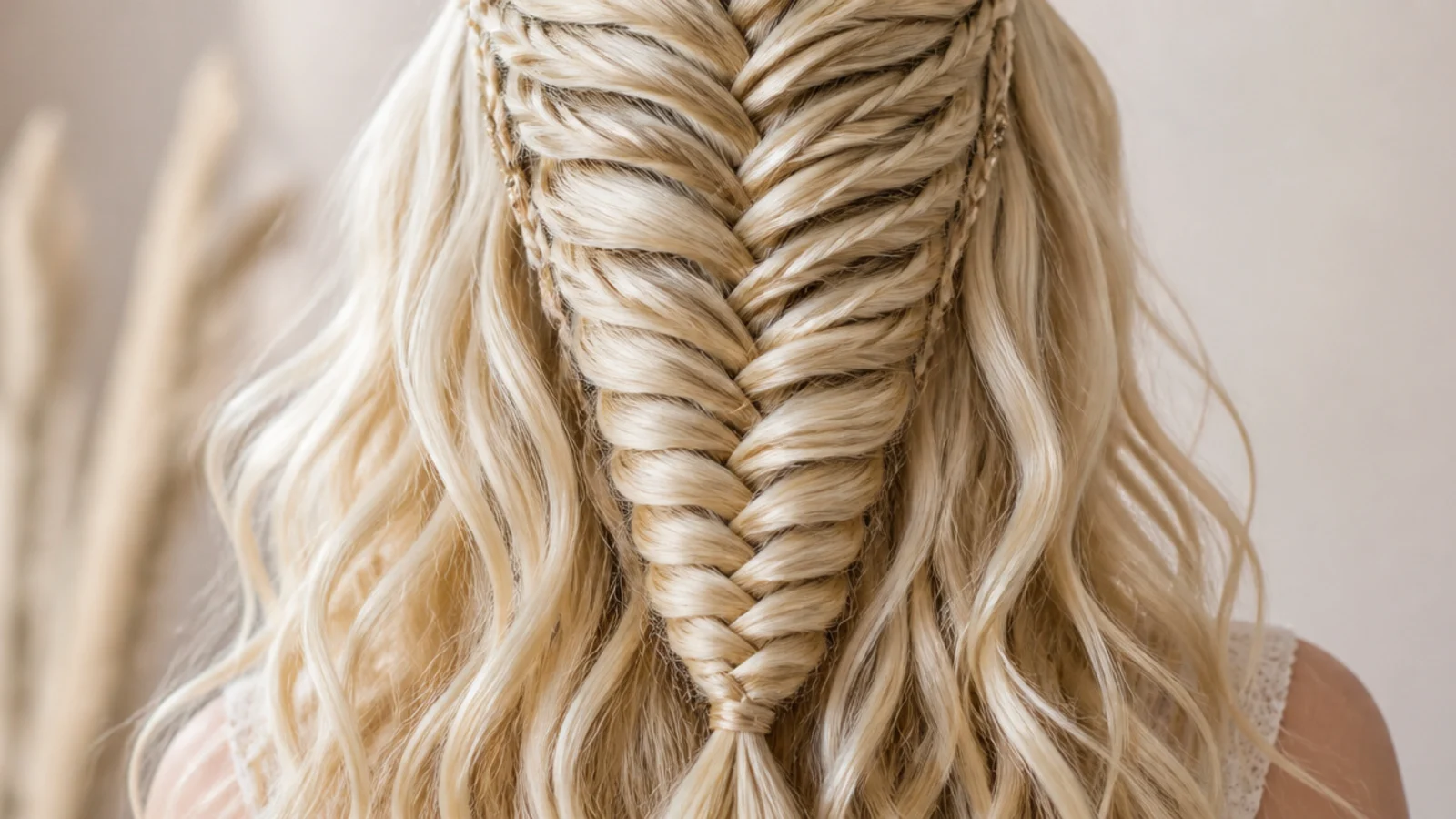 613 bleach blonde mermaid braids installed with loose wave curls left out
