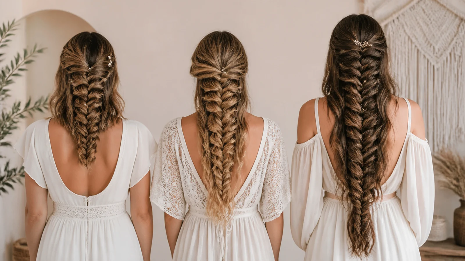 Boho mermaid braids compared on collarbone length, mid back length and waist length hair