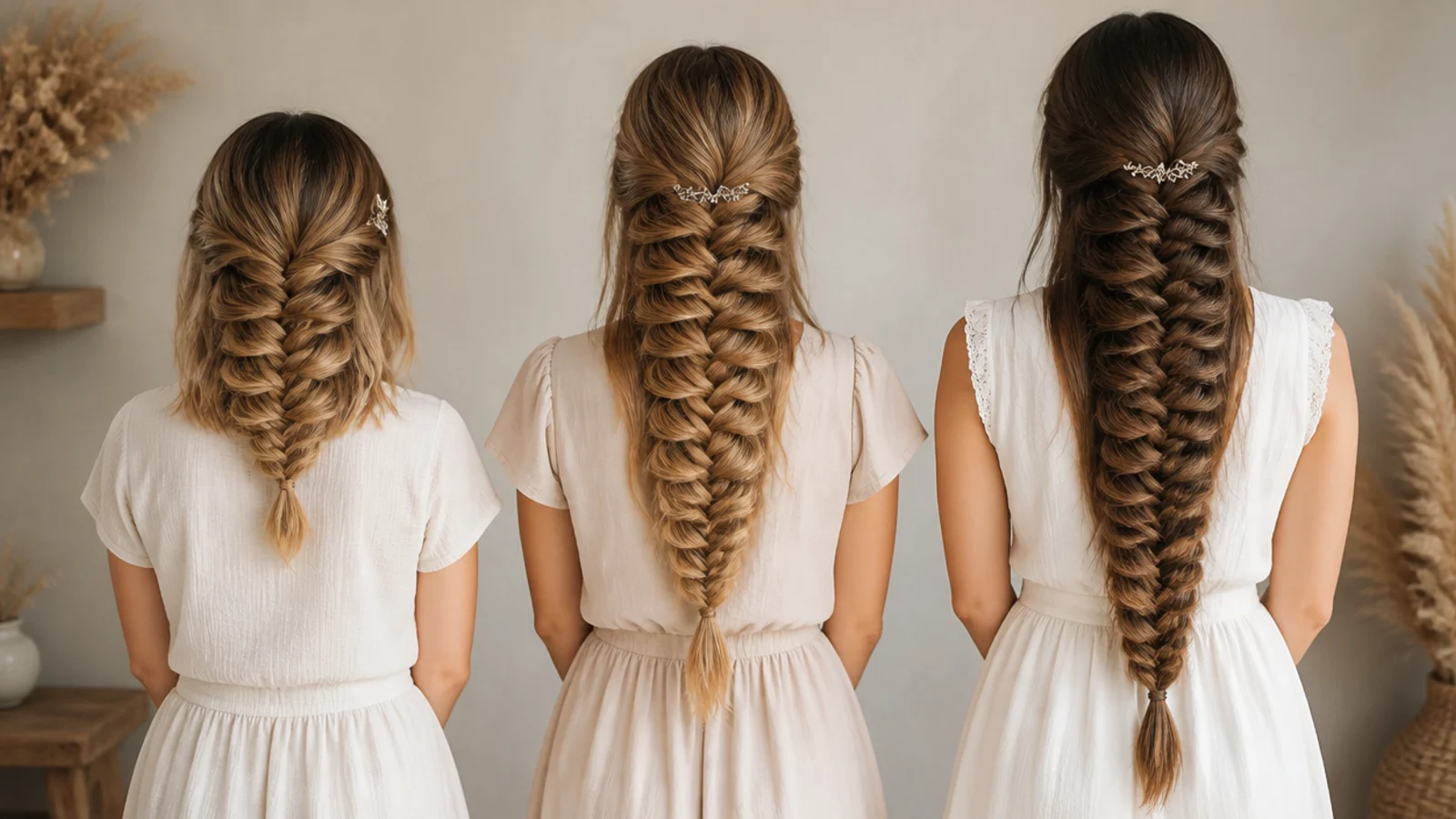 Mermaid braids compared at shoulder length, mid-back and waist length hair