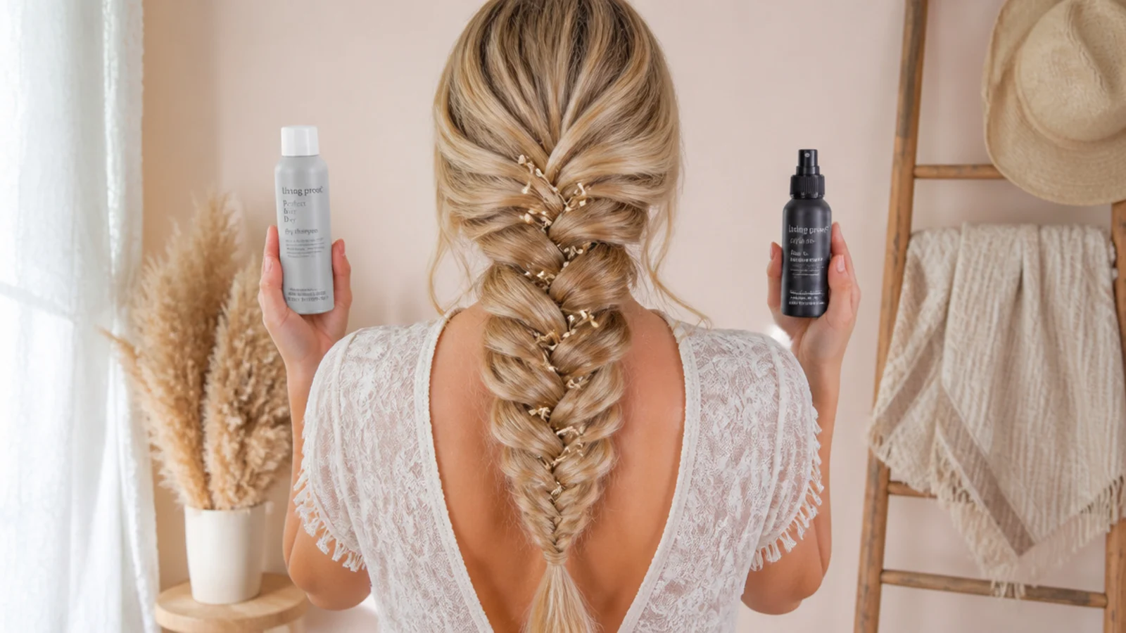 Texture spray and dry shampoo used to add grip to fine slippery hair before a mermaid braid