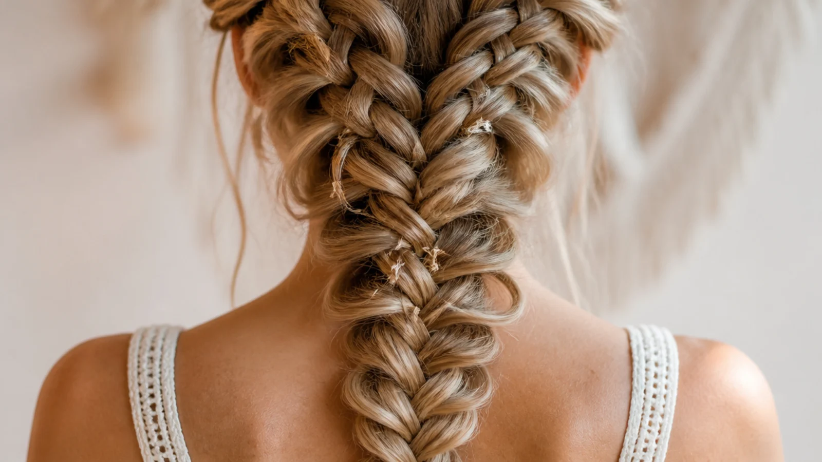 High festival mermaid braid pigtails pancaked wide on both sides for a hot afternoon set
