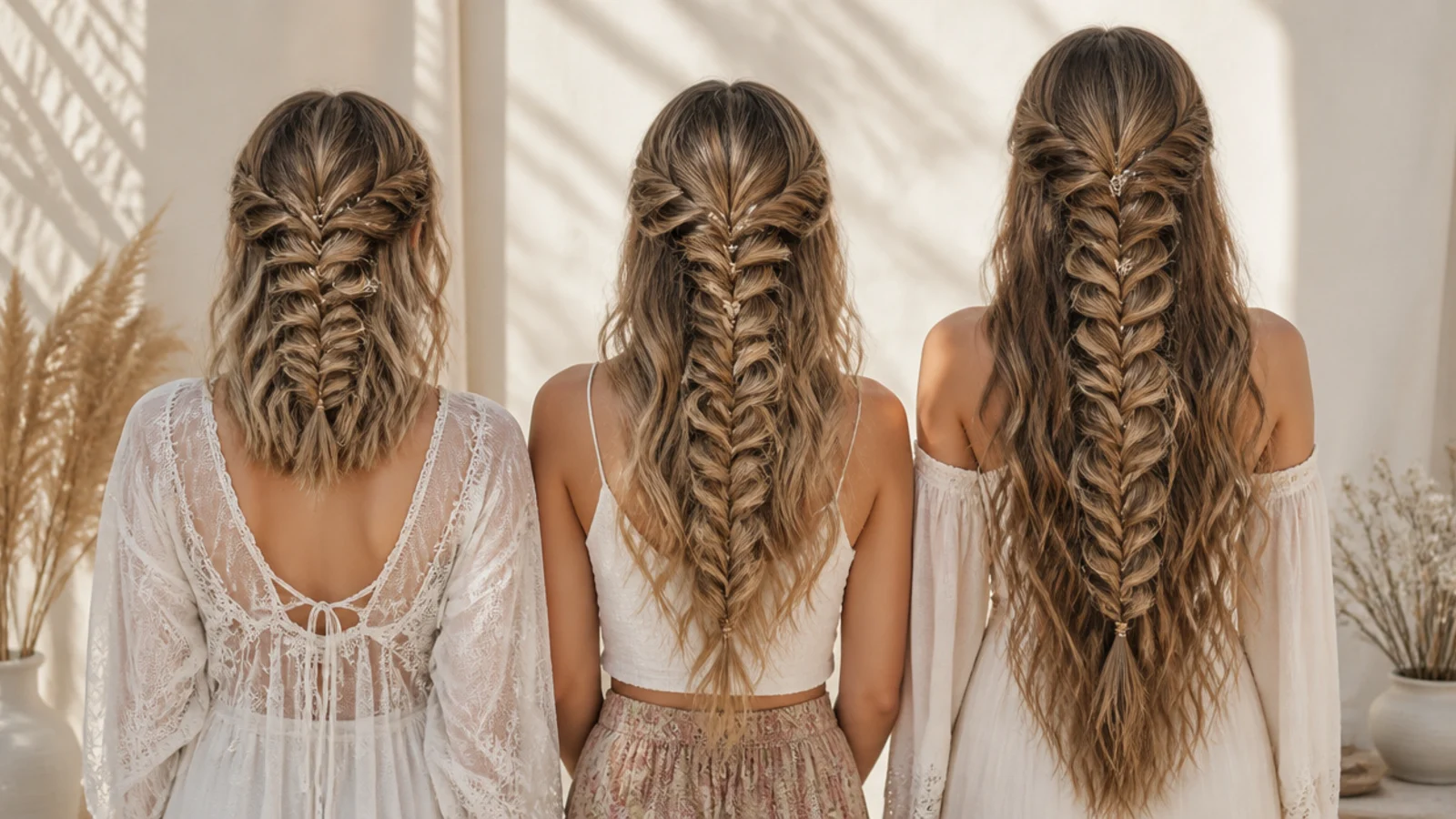 Festival mermaid braids compared on collarbone length, mid-back length and waist length hair
