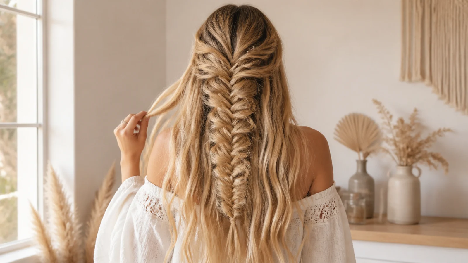 Festival mermaid braid shown as a fishtail pancaked wide beside loose mermaid waves for comparison
