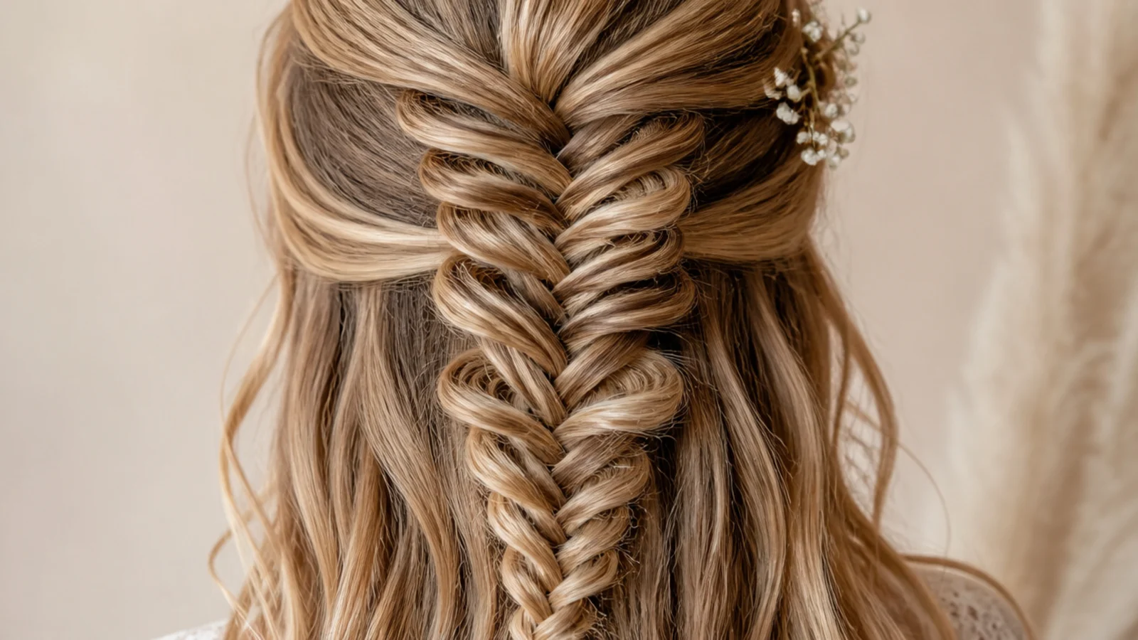 Half up Dutch fishtail mermaid braid sitting raised and proud on the back of the head