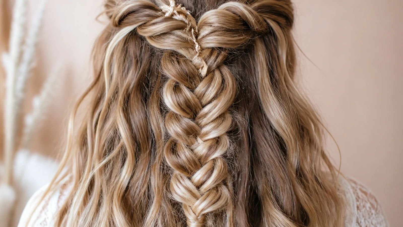 Festival half up mermaid braid over undone beach waves with sea salt texture