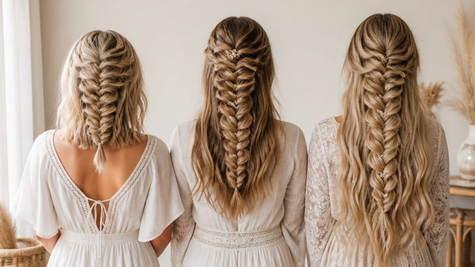 Mermaid braids compared on collarbone length, mid-back and waist length hair