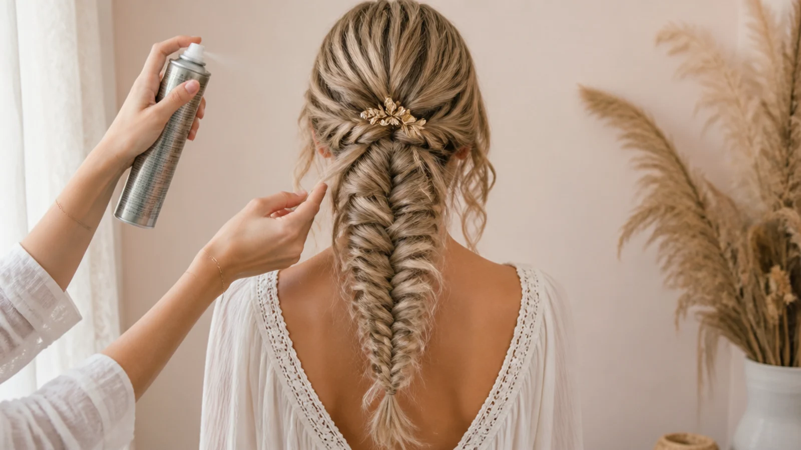 Texture spray applied to day-two hair before starting a mermaid braid