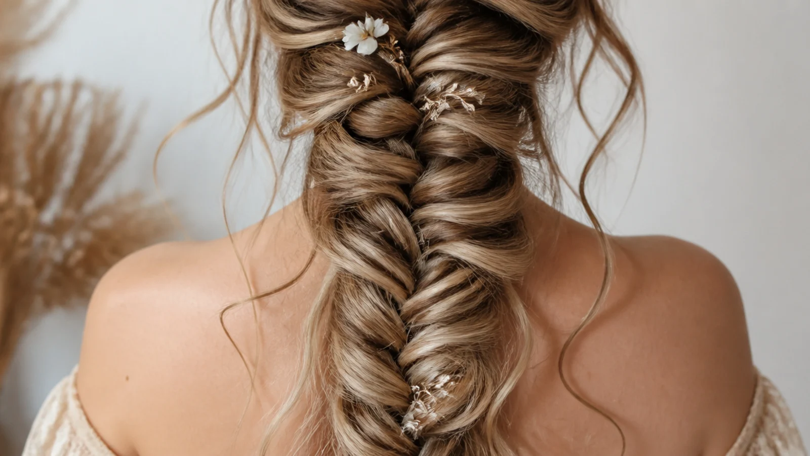 Long boho mermaid braid with deliberately loose strands escaping along the length