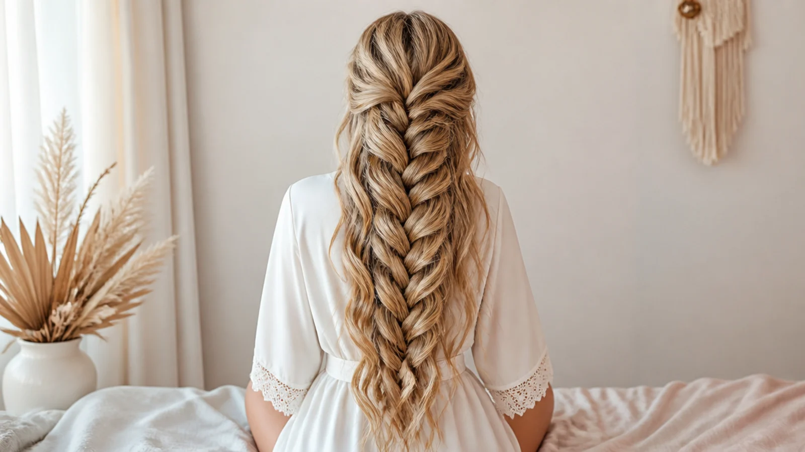 Long mermaid braid loosely braided for sleep and the resulting wide mermaid waves next morning