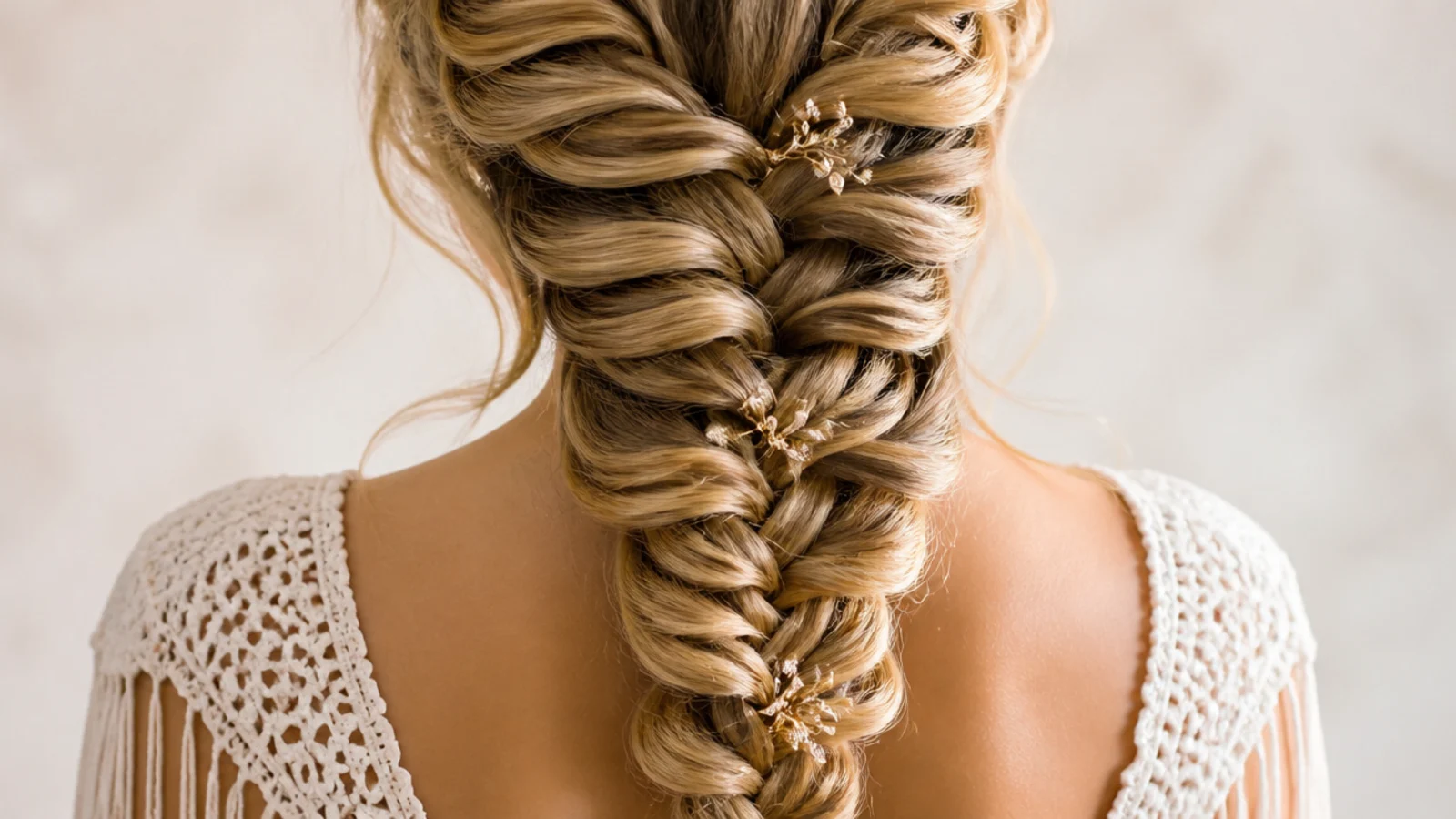 Soft heatless overnight curls braided into a wide mermaid braid the next morning
